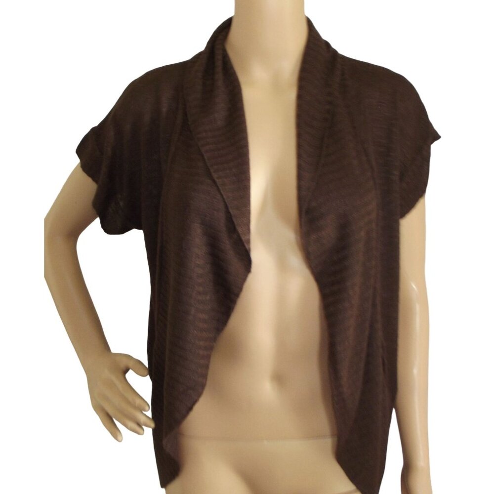 Dots Cardigan Sweater Womens Sz Medium lightweight short sleeve brown open front